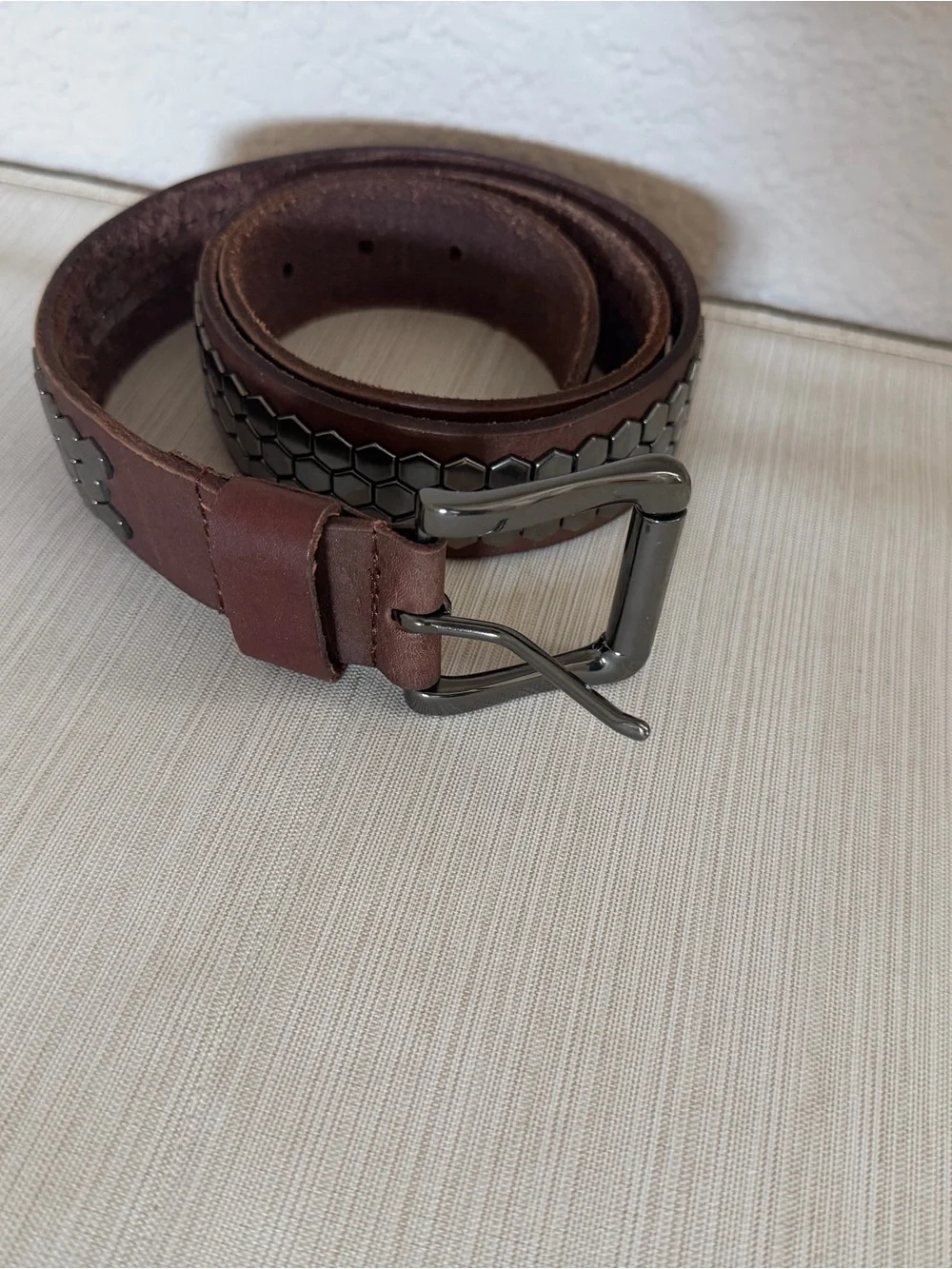 JB Handmade Genuine Leather Brown Honeycomb Studded Hip Belt | Size 32